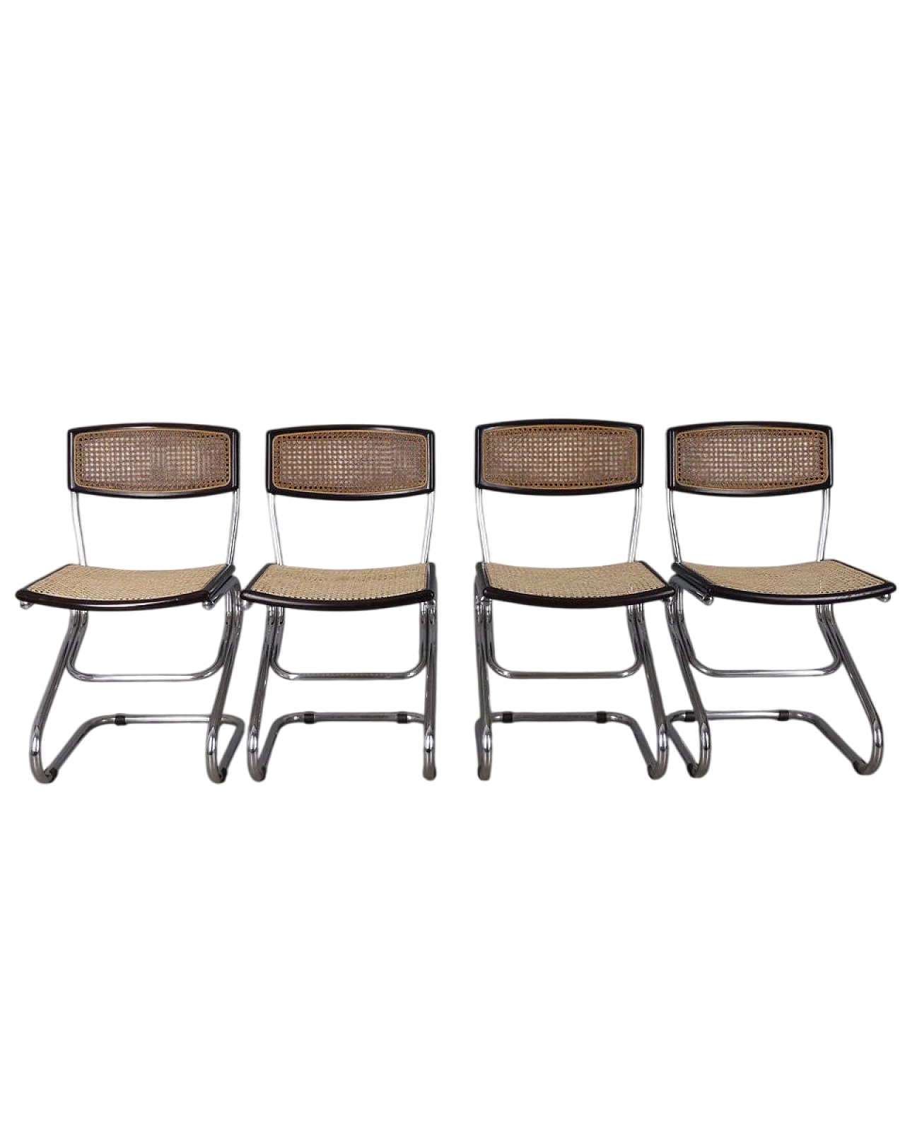 4 Sedie in metallo cromato e paglia di Vienna, anni '60 11