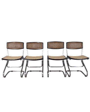 4 Chrome metal and Vienna straw chairs, 1960s