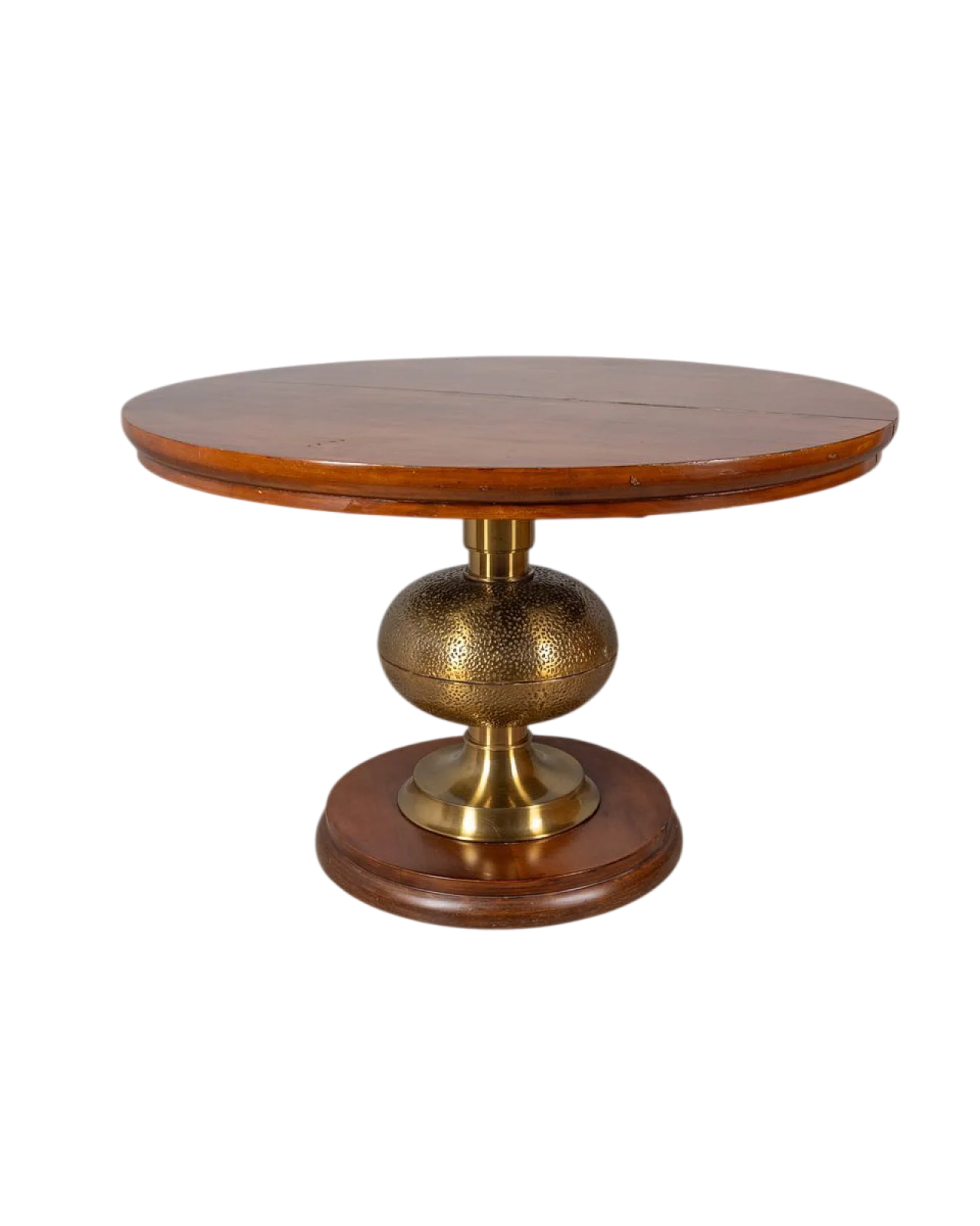 Round table in wood and brass, 1960s 9