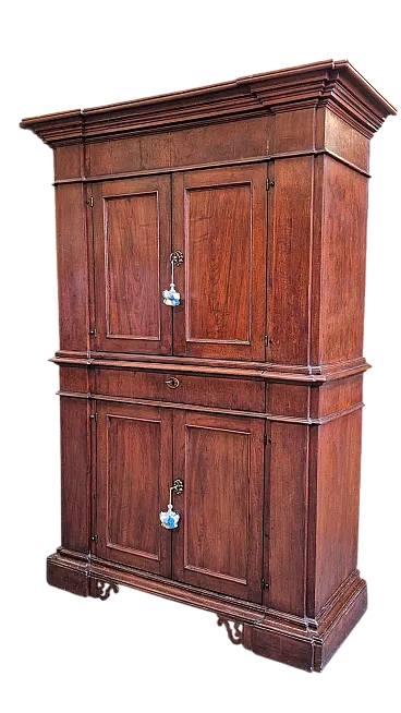 Credenza doppio corpo in legno di ciliegio e noce, ‘600