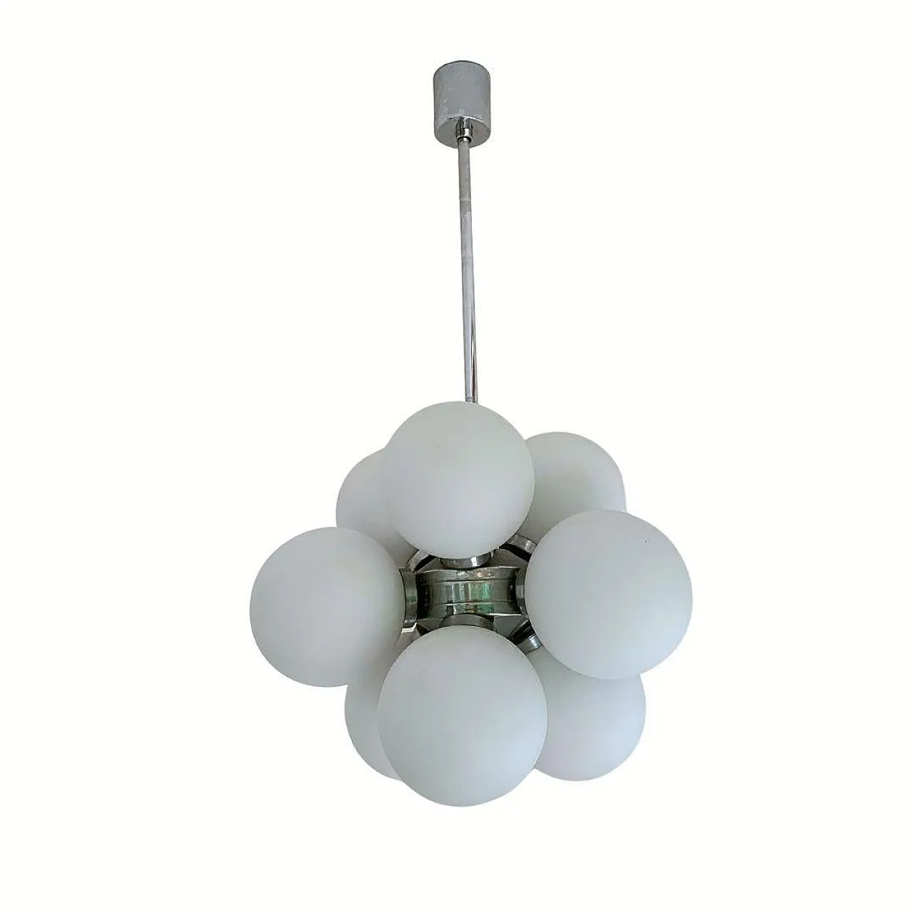 Lampadario Space Age Sputnik con 8 globi di vetro degli anni '60 2