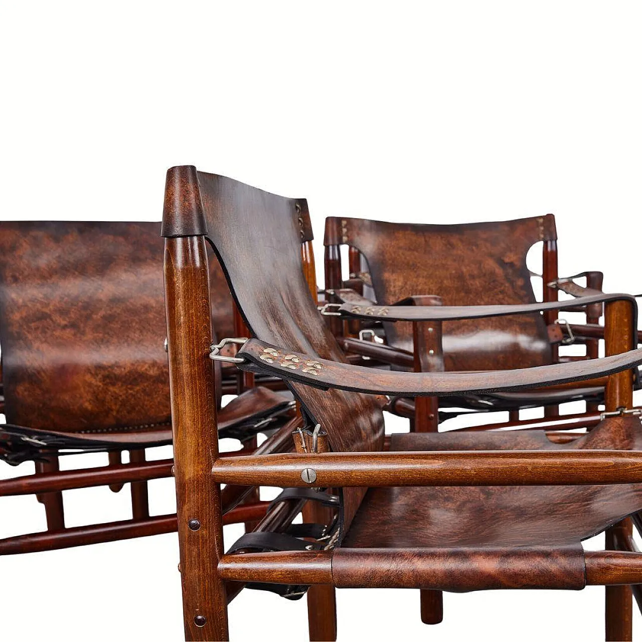 6 poltrone Safari in pelle di bufalo stile di Arne Norell, anni '70 2