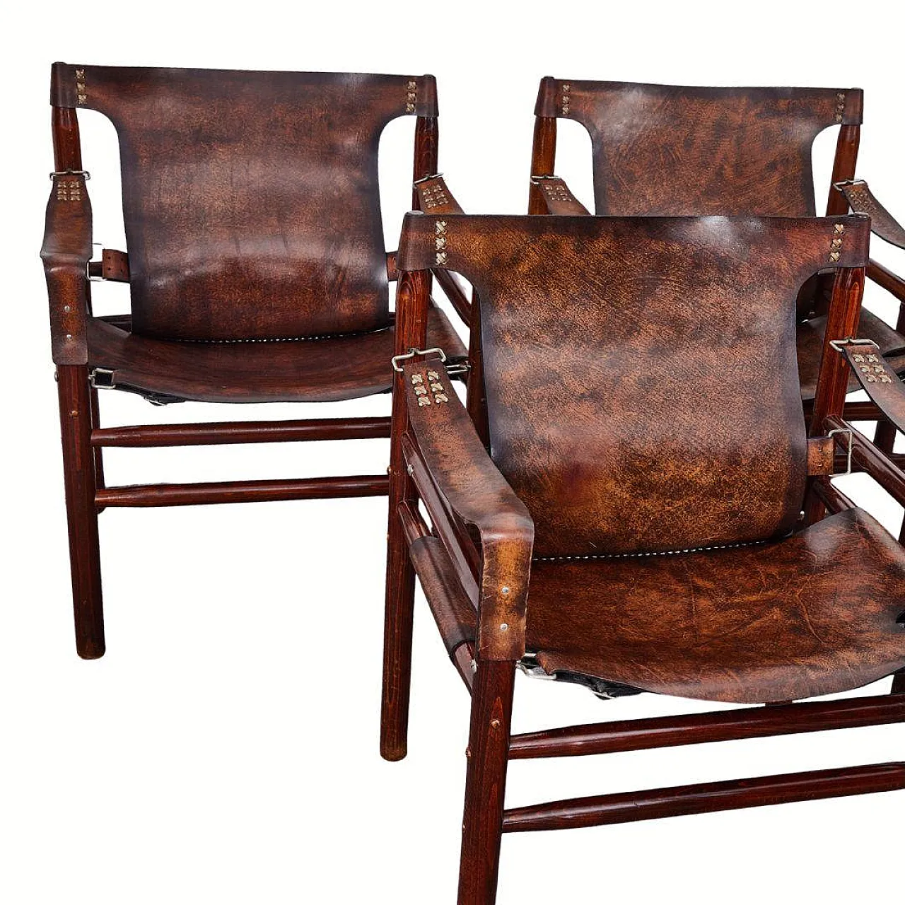 6 poltrone Safari in pelle di bufalo stile di Arne Norell, anni '70 3