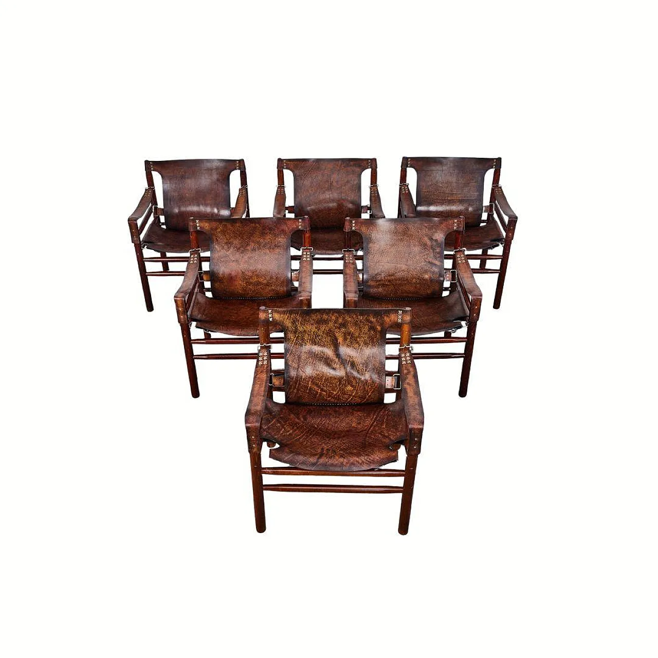 6 poltrone Safari in pelle di bufalo stile di Arne Norell, anni '70 6