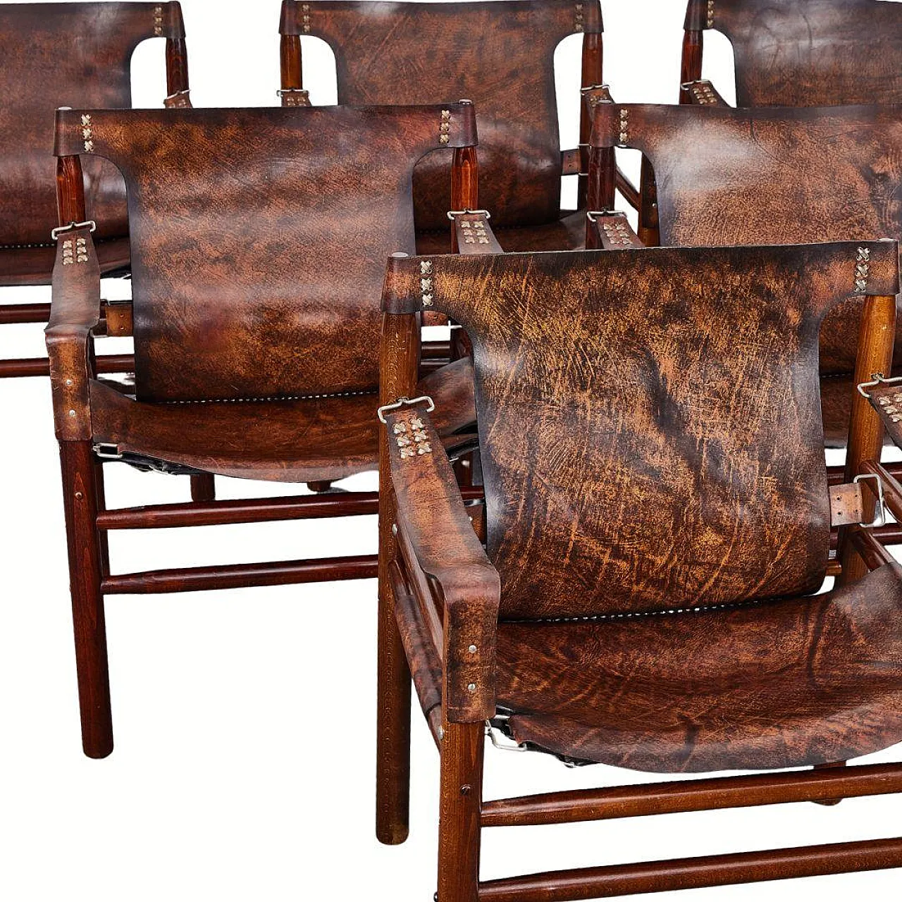 6 poltrone Safari in pelle di bufalo stile di Arne Norell, anni '70 7
