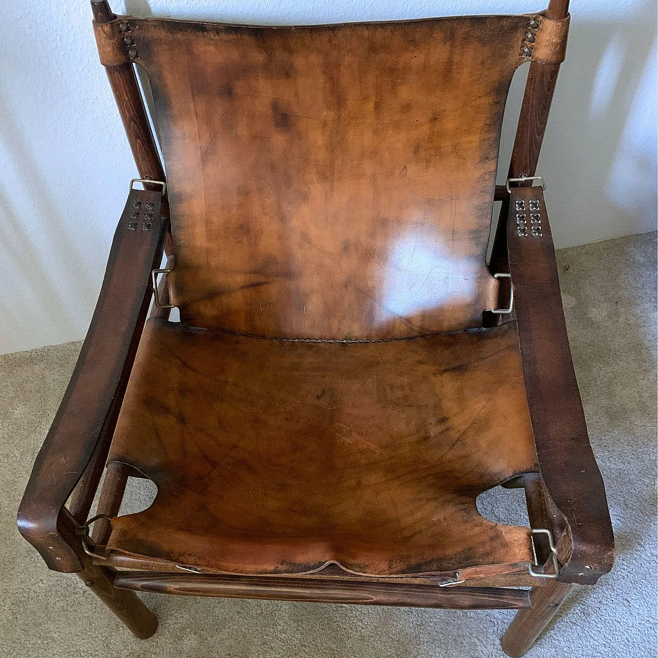 Poltrona "Safari" in pelle di bufalo nello stile di Arne Norell 3