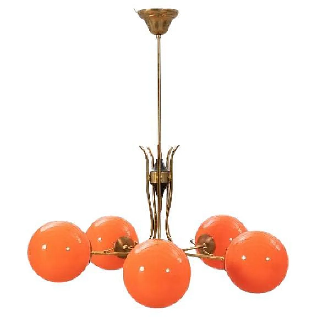 Lampadario in vetro arancione, anni '70 1