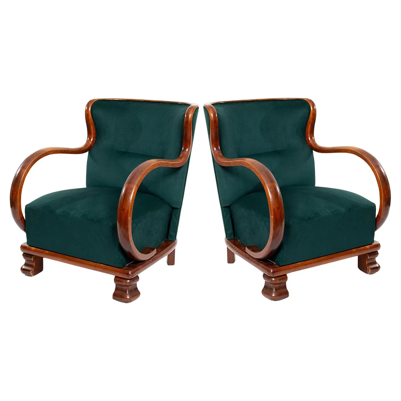 Poltrone Art Déco in velluto verde, anni '30 1