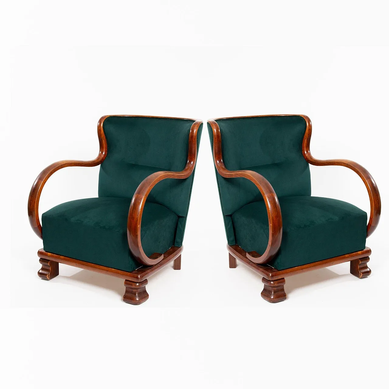 Poltrone Art Déco in velluto verde, anni '30 2