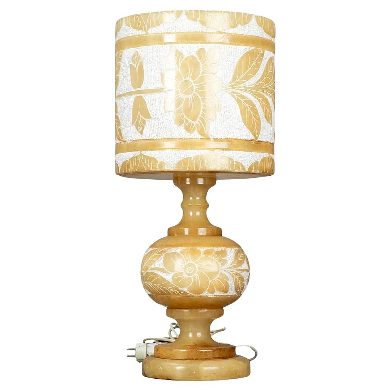 Alabaster table lamp with floral decorations, 1980s 1