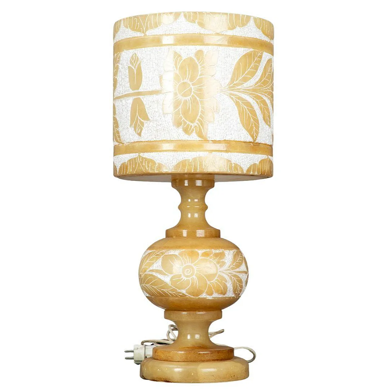 Alabaster table lamp with floral decorations, 1980s 3