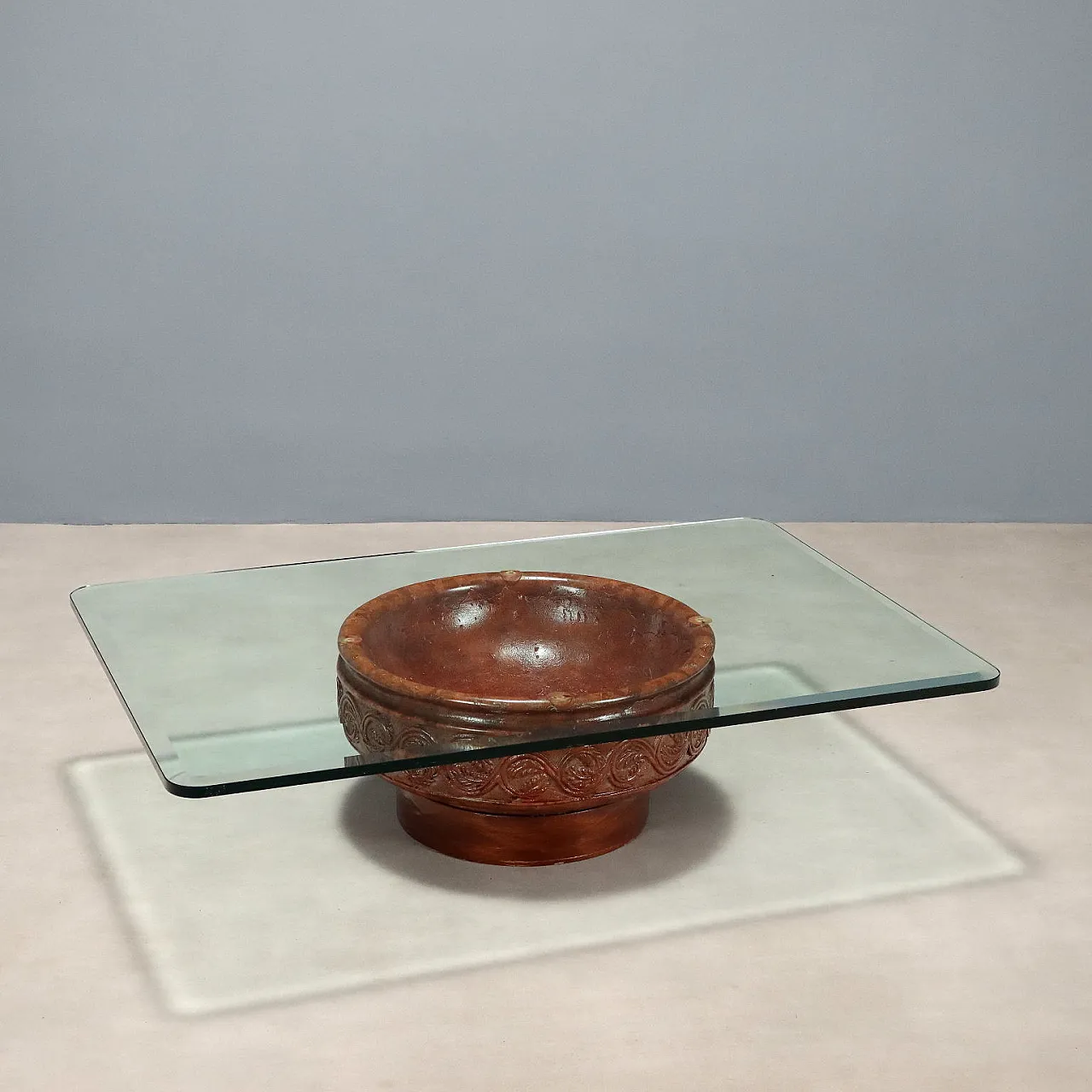 Tavolino in vetro temperato e terracotta, '900 1