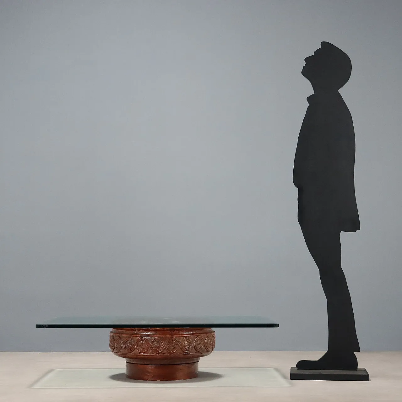 Tavolino in vetro temperato e terracotta, '900 2