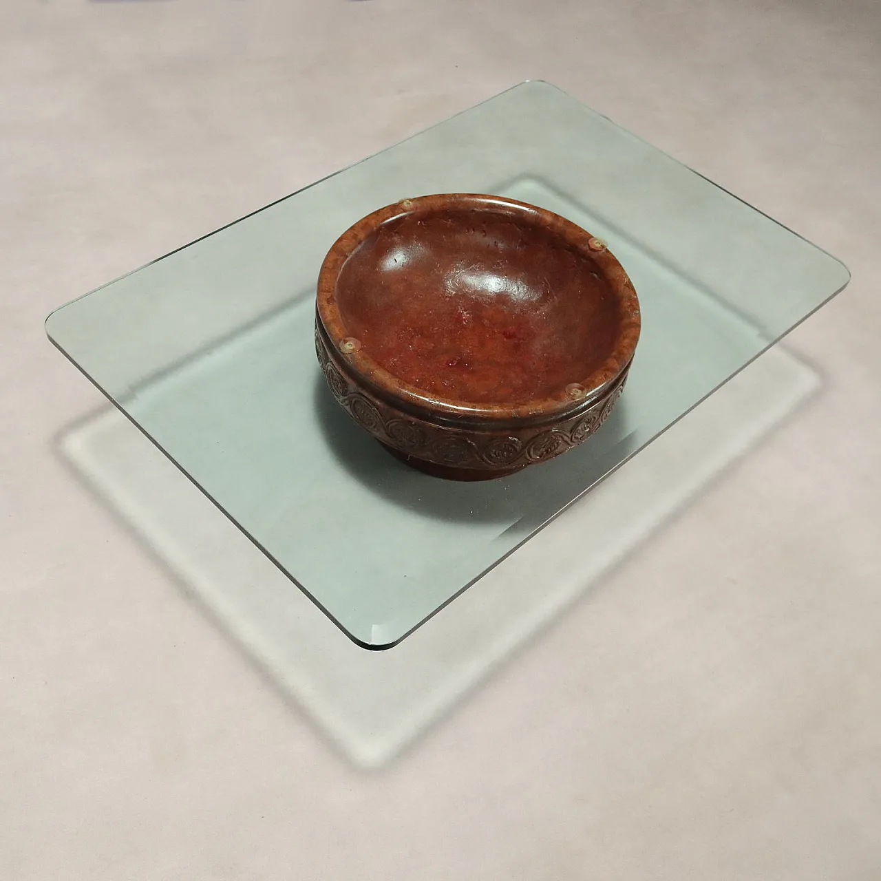 Tavolino in vetro temperato e terracotta, '900 3