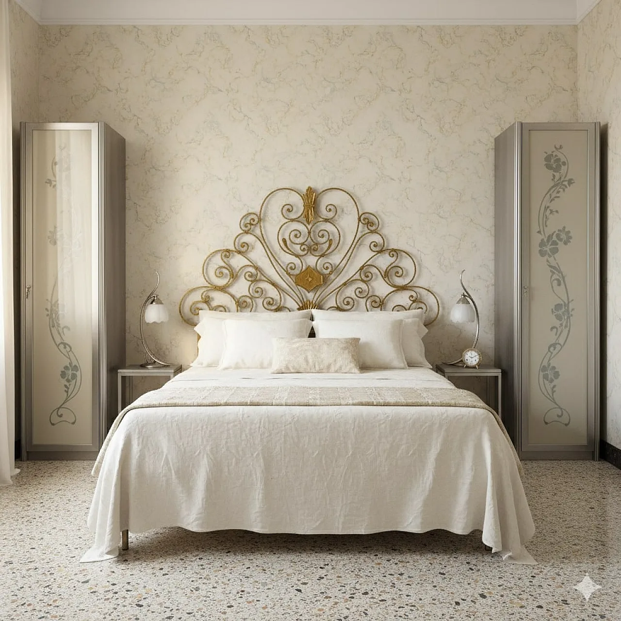 Letto in ottone con decorazioni, metà '900 2