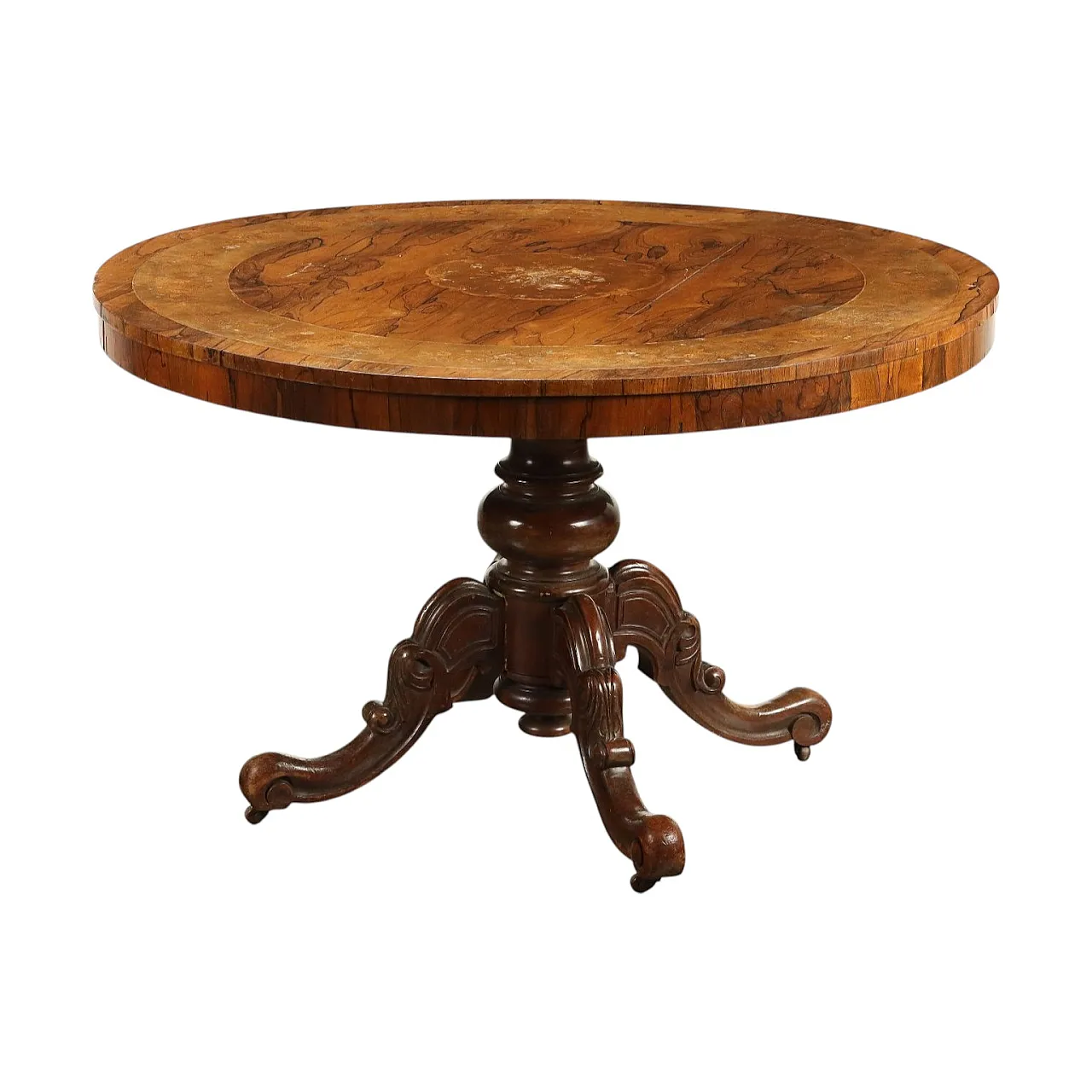 Tavolo Vittoriano in noce con ruote, fine '800 1