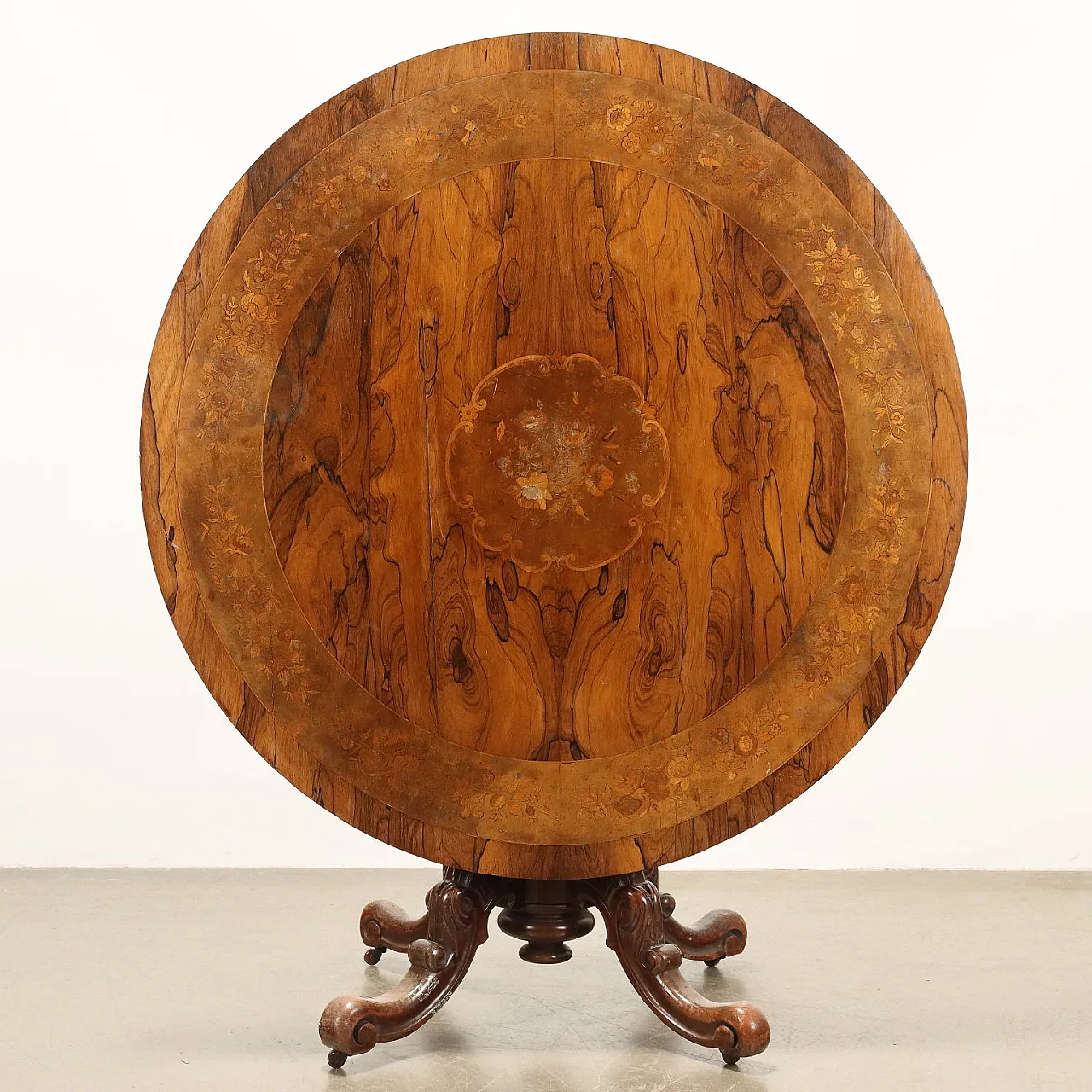 Tavolo Vittoriano in noce con ruote, fine '800 3