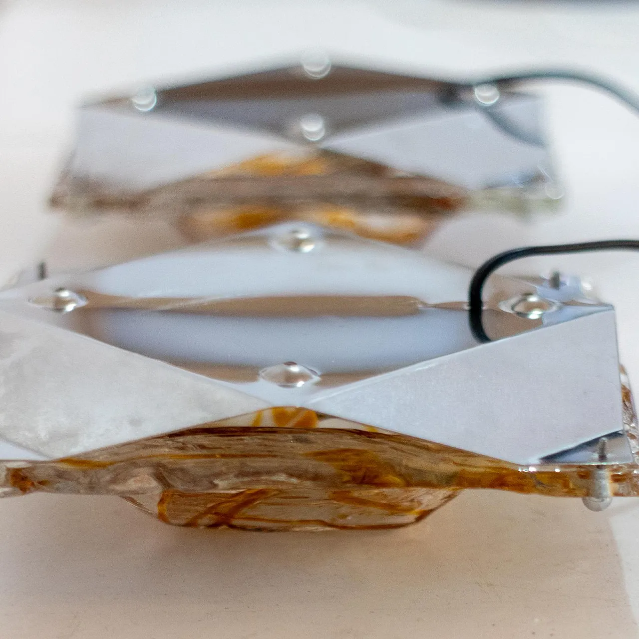 Coppia di applique in vetro di Murano Diamante, anni '70 14