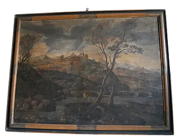 Paesaggio ad olio, dipinto con cornice coeva, '700