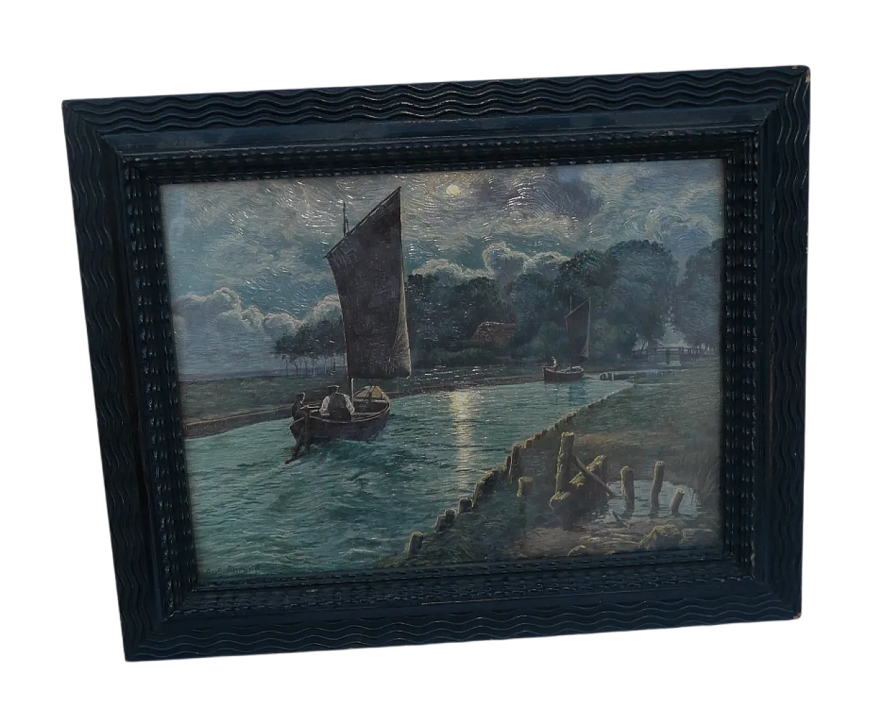 Framed print Night river landscape, 30a 22