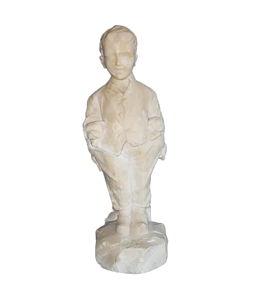 Scultura in alabastro Fanciullo con cani in tasca, anni '20