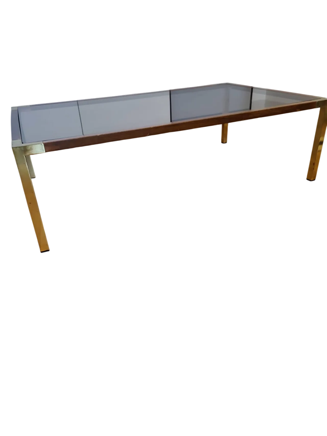 Living room table. Brass, root and glass, 70s 8