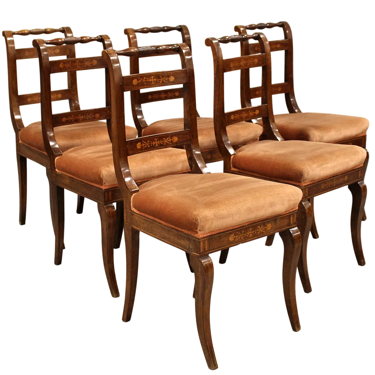 Set of 6 Carlo X chairs in 19th century Italian inlaid walnut 14