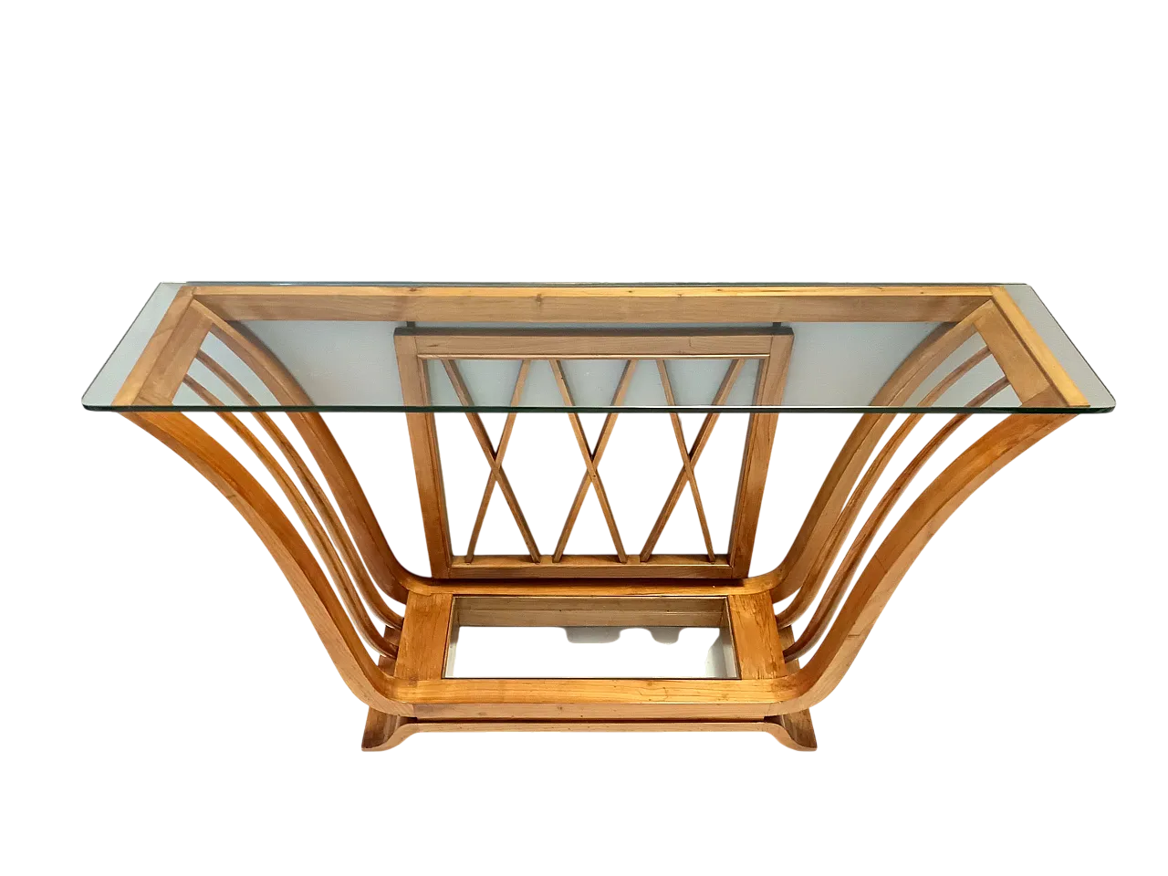 Art Deco Cherrywood Console Table with a Rectangular Glass Top, Italy 13