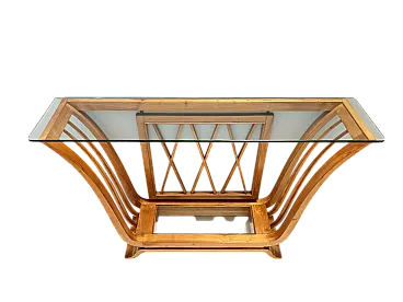 Art Deco Cherrywood Console Table with a Rectangular Glass Top, Italy