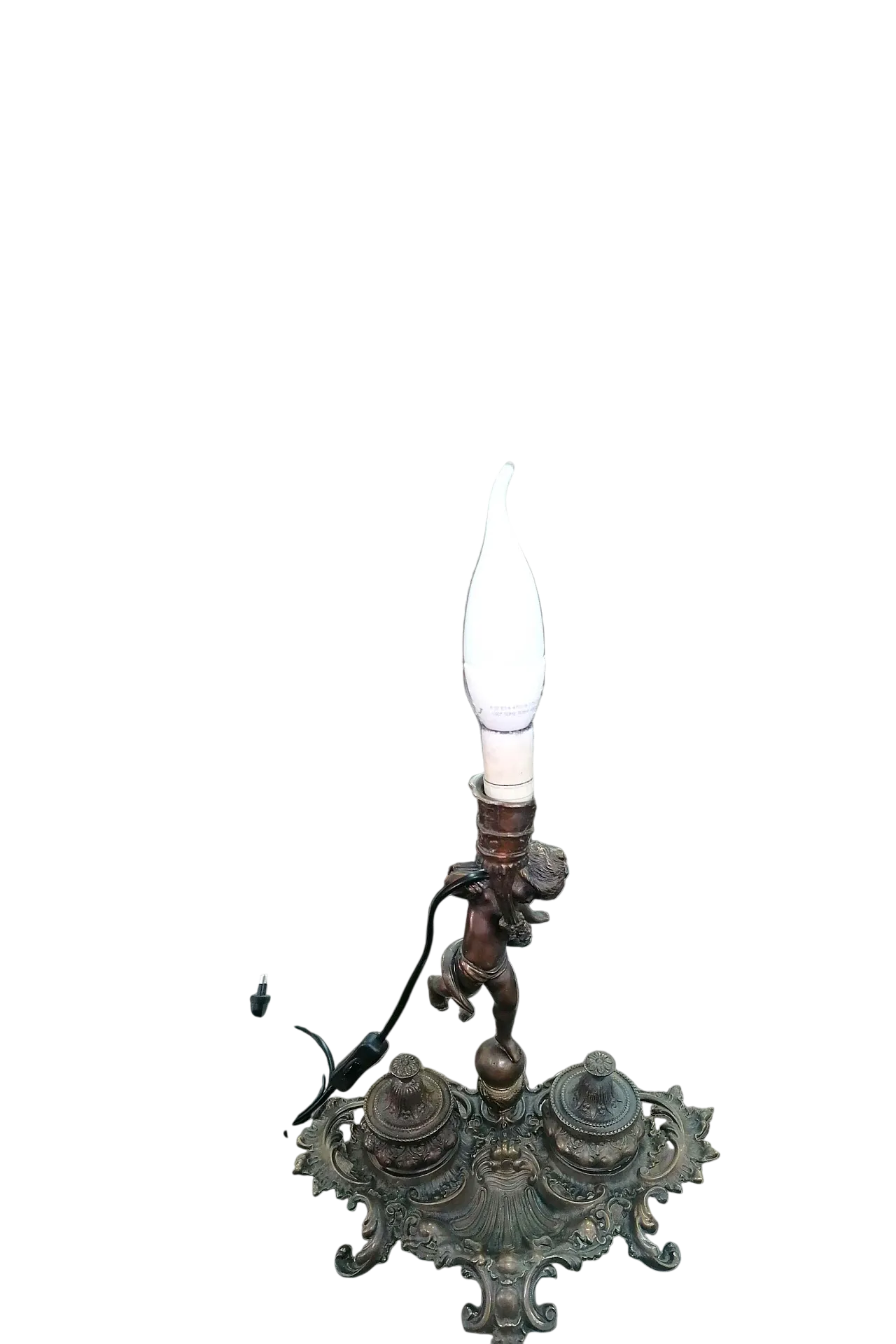 Inkwell Lamp in chiseled bronze with putto, 1920s 10