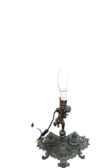 Inkwell Lamp in chiseled bronze with putto, 1920s