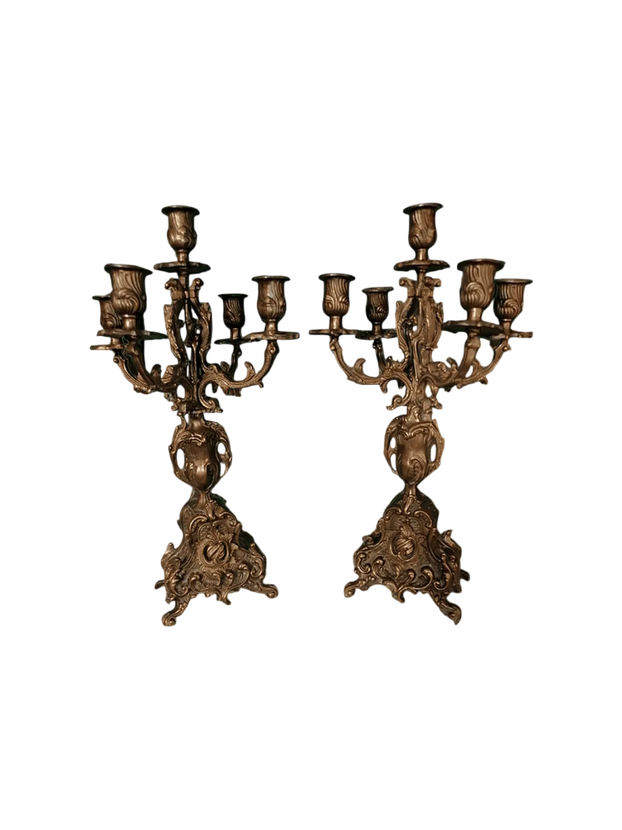 Coppia Candelabri a Bronzo Cesellati a Cinque Candele, anni '20 7