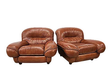 Poltrone in pelle cognac,  anni '70