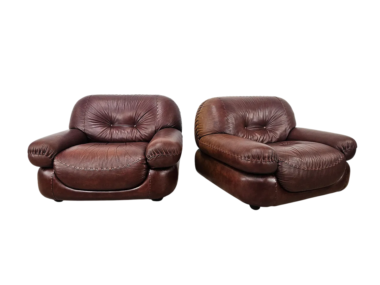 Sapporo armchairs by Mobilgirgi in 1970s brown leather 25