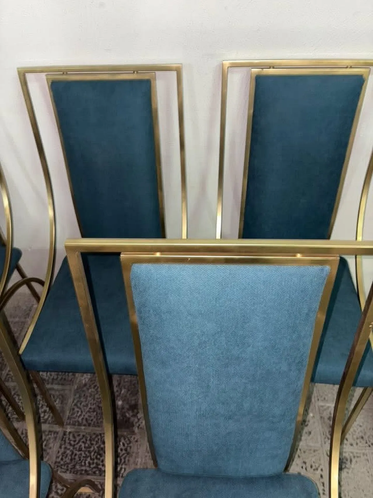 4 sedie celesti in ottone, anni '70 4