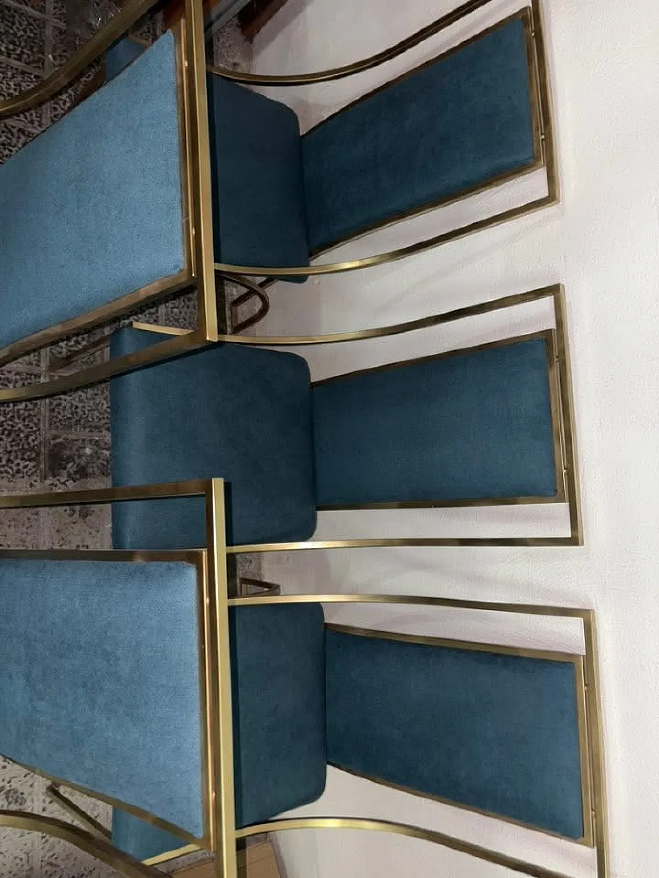 4 sedie celesti in ottone, anni '70 5