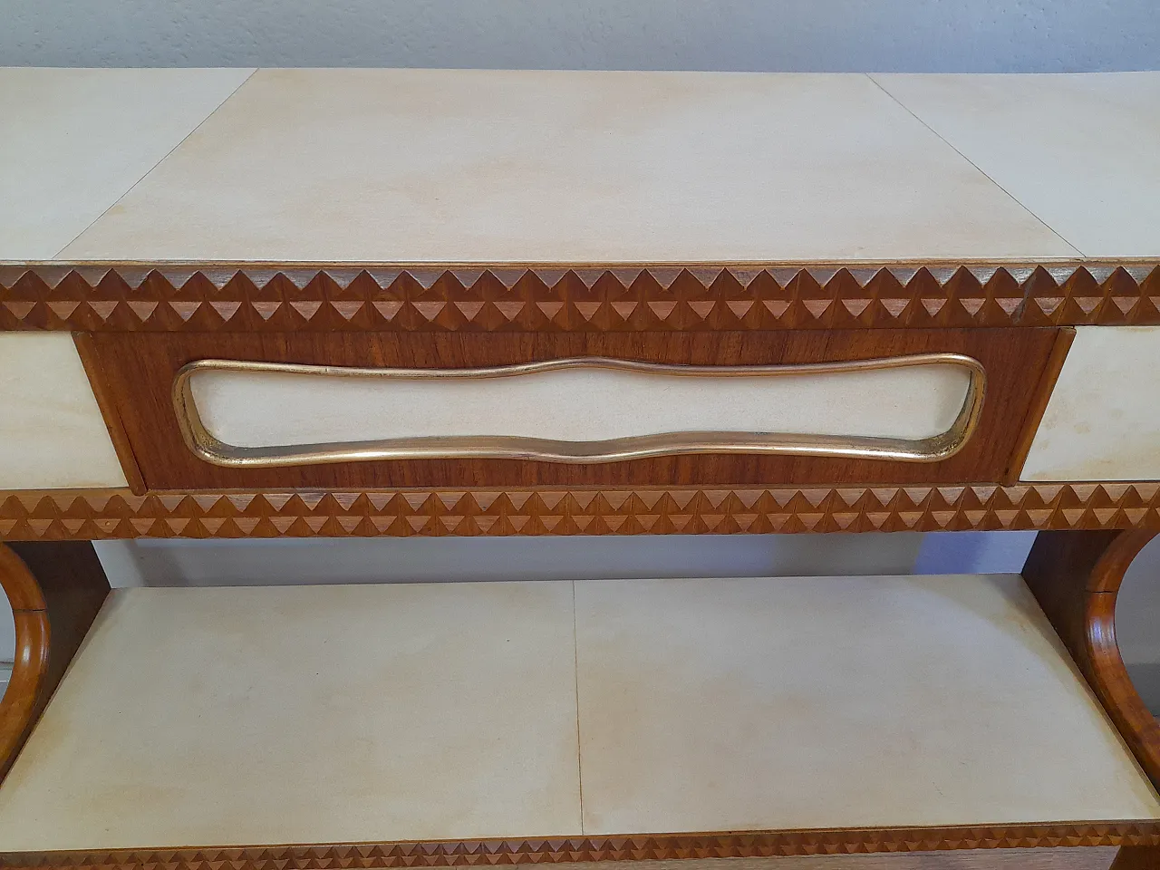 Hall console in cherry wood and parchment Buffa style, 1950s 6