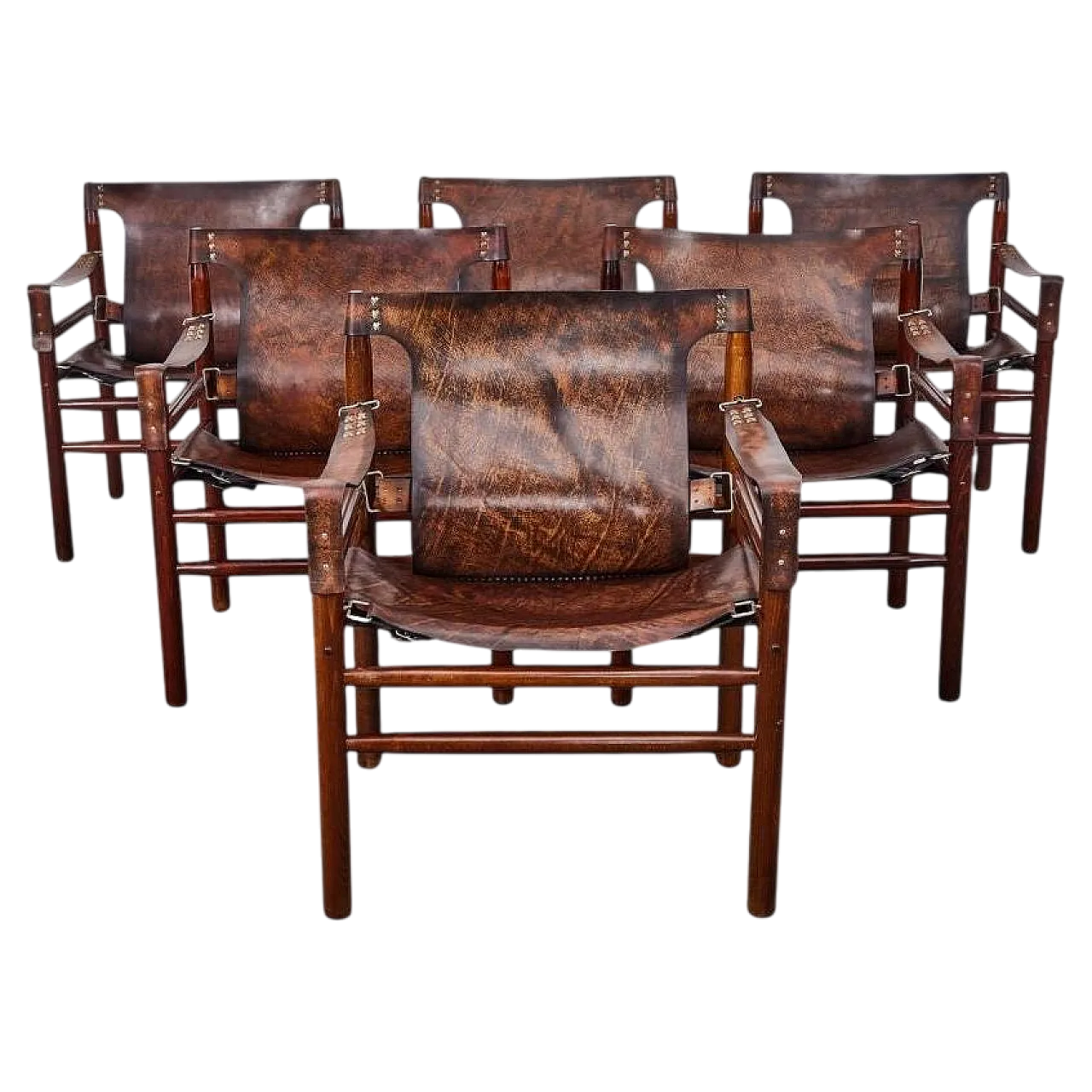 6 poltrone Safari in pelle di bufalo stile di Arne Norell, anni '70 8