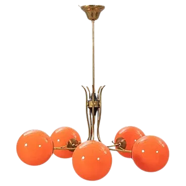 Lampadario in vetro arancione, anni '70