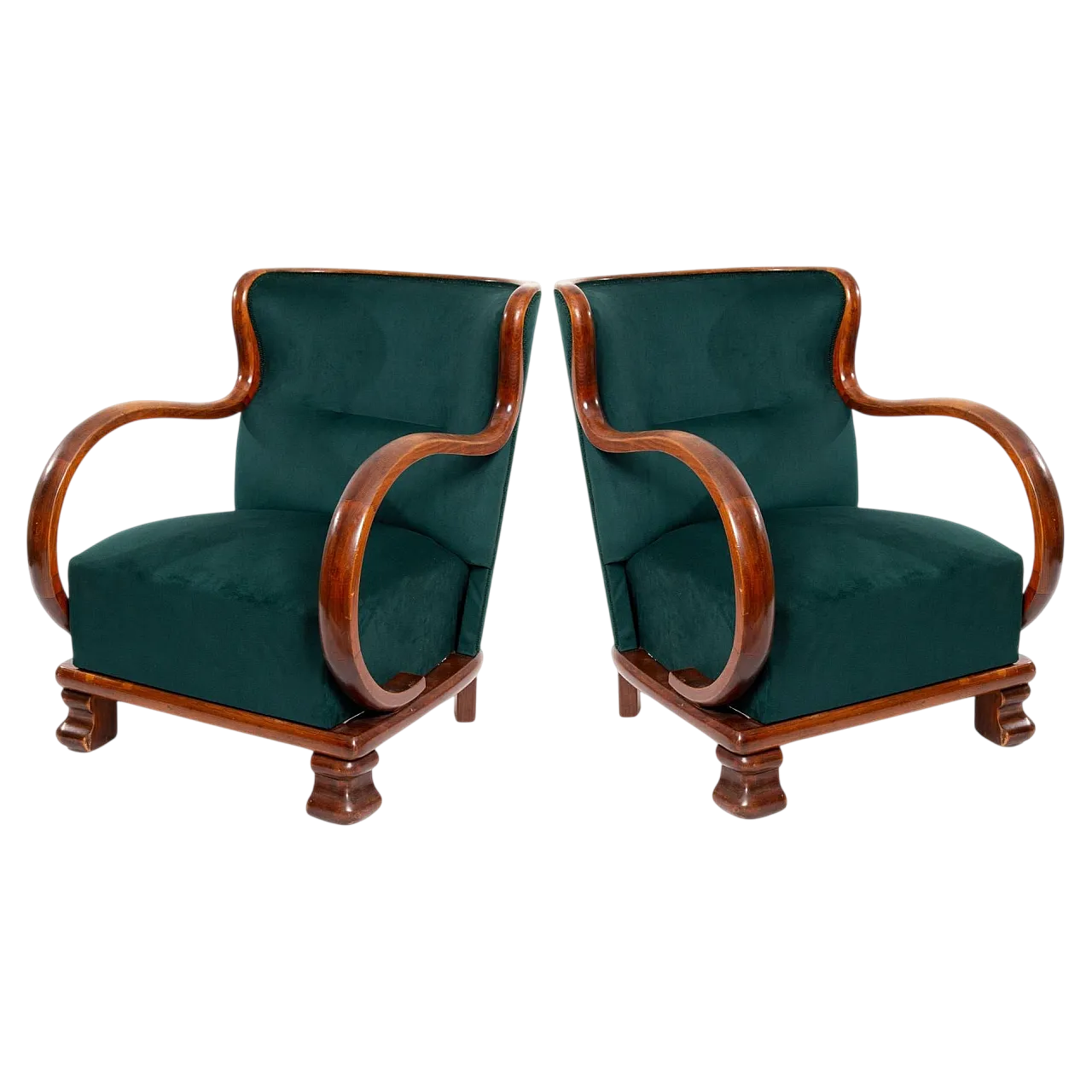 Poltrone Art Déco in velluto verde, anni '30 6