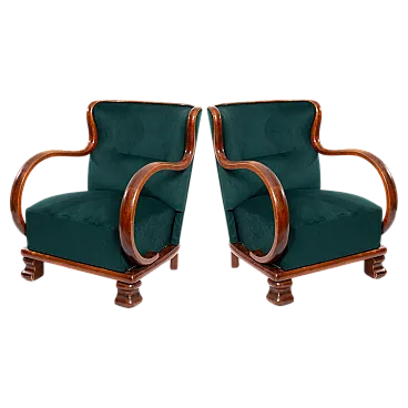 Poltrone Art Déco in velluto verde, anni '30
