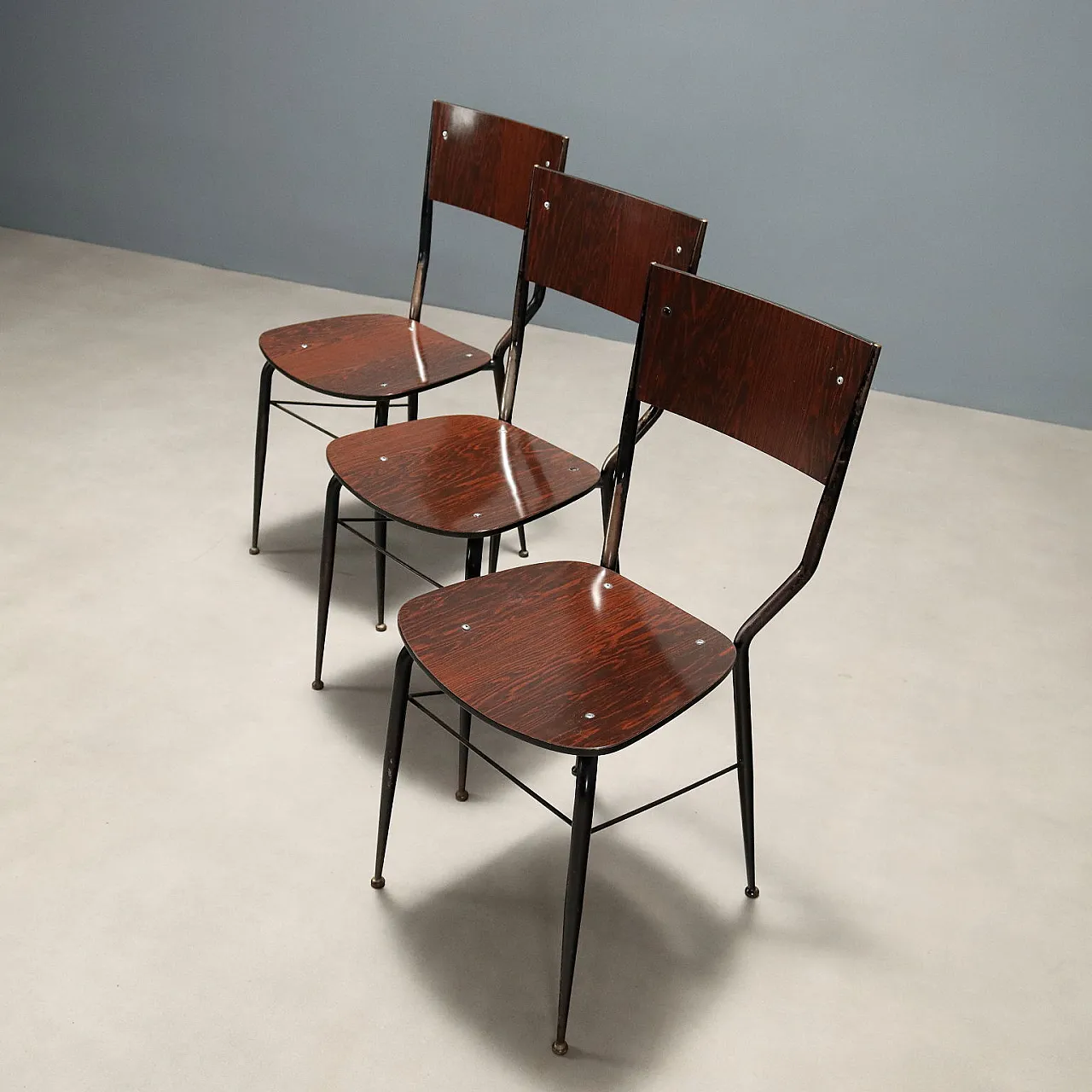 6 Sedie in metallo smaltato nero e laminato, '900 3