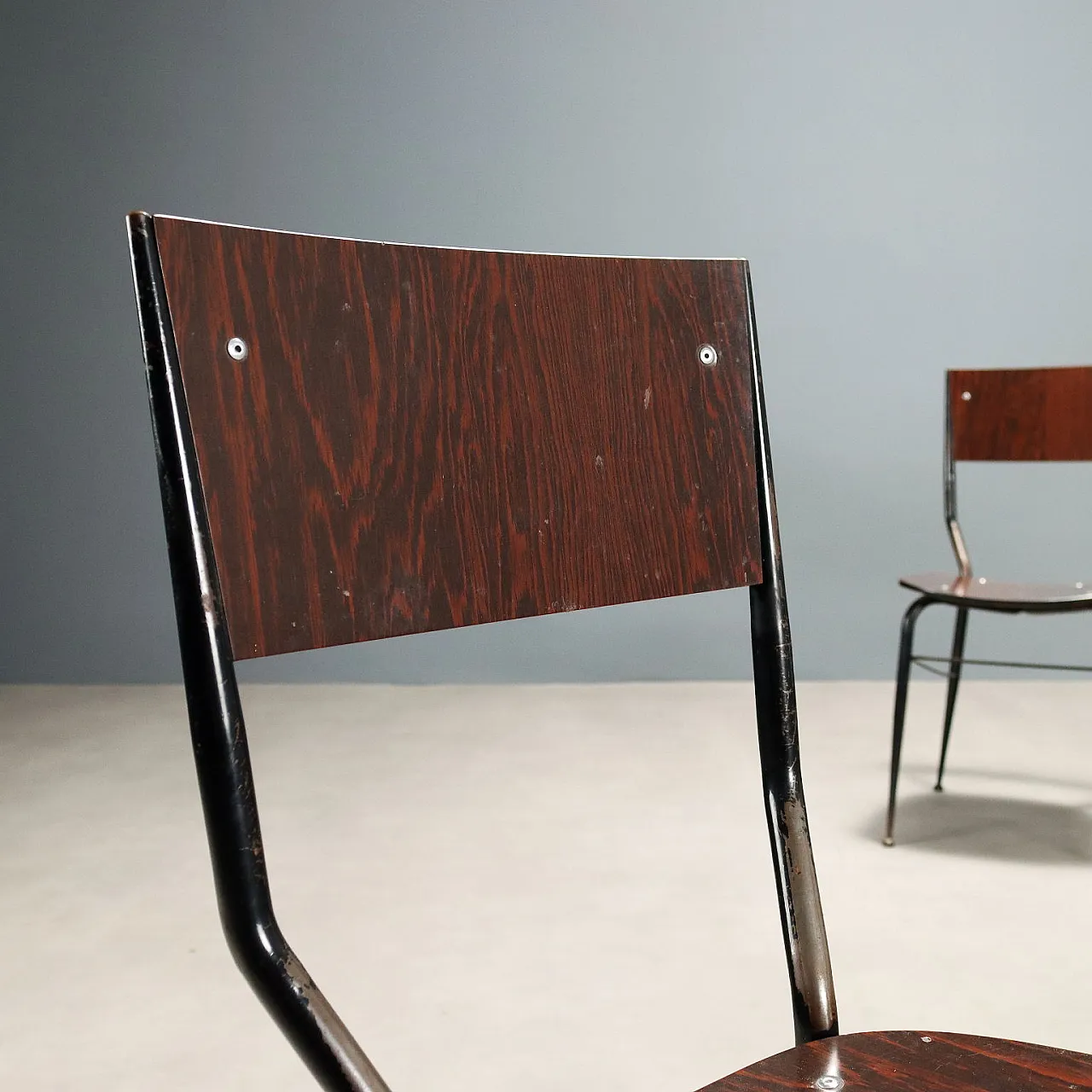 6 Sedie in metallo smaltato nero e laminato, '900 4