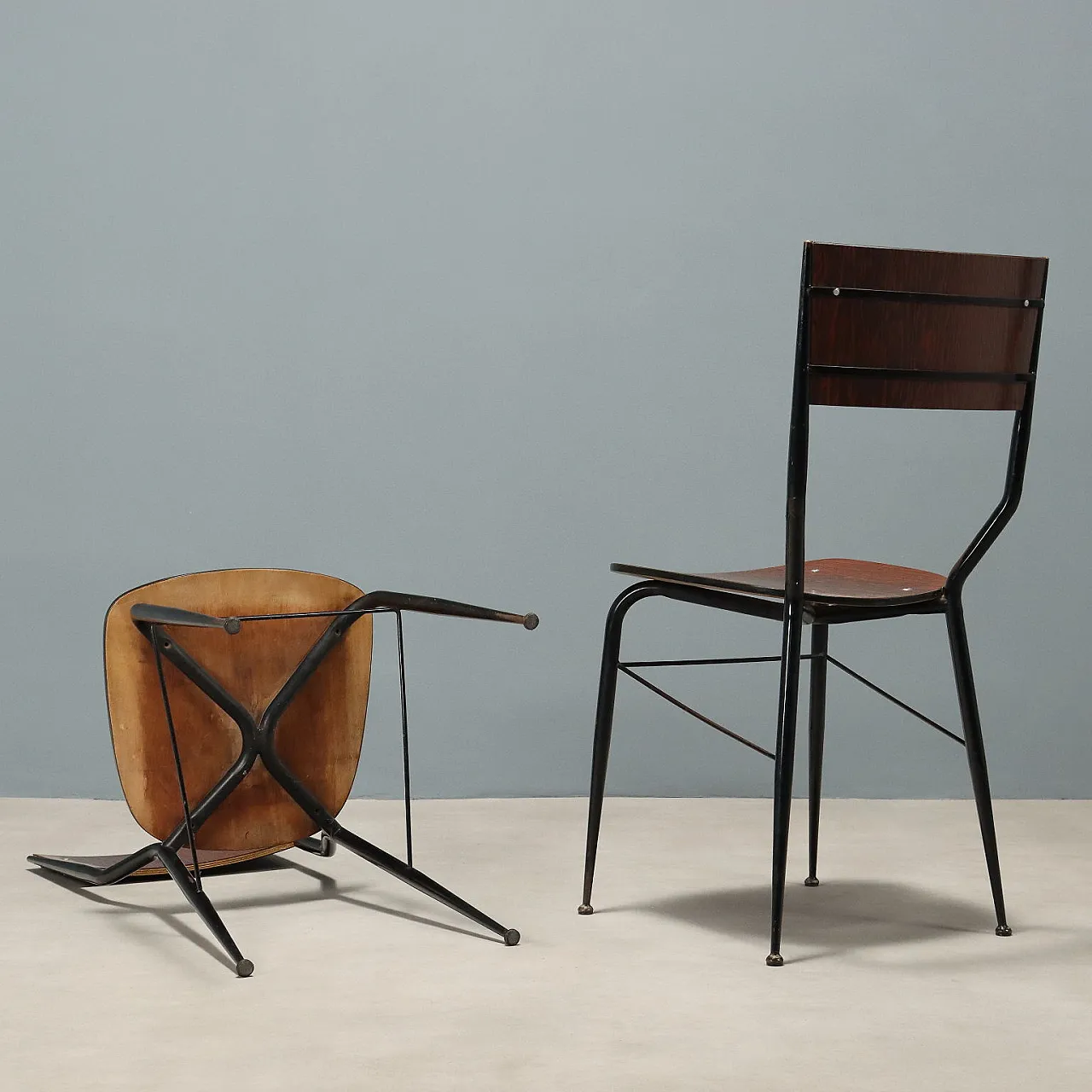 6 Sedie in metallo smaltato nero e laminato, '900 8