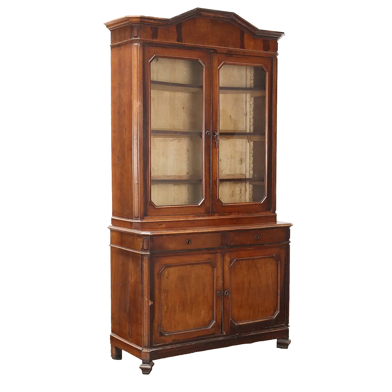 Libreria credenza Umbertina in noce con vetrina, '800 1