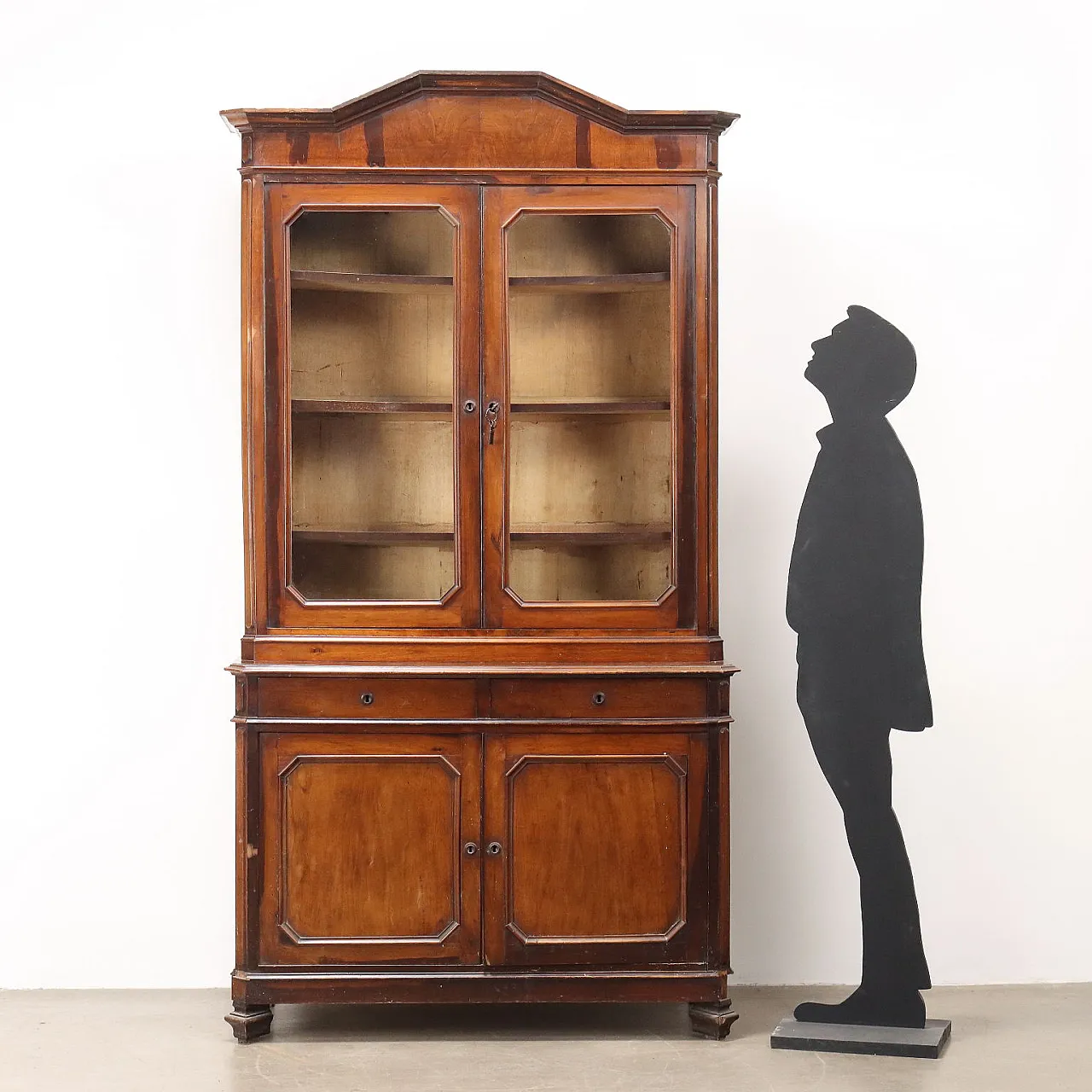 Libreria credenza Umbertina in noce con vetrina, '800 2