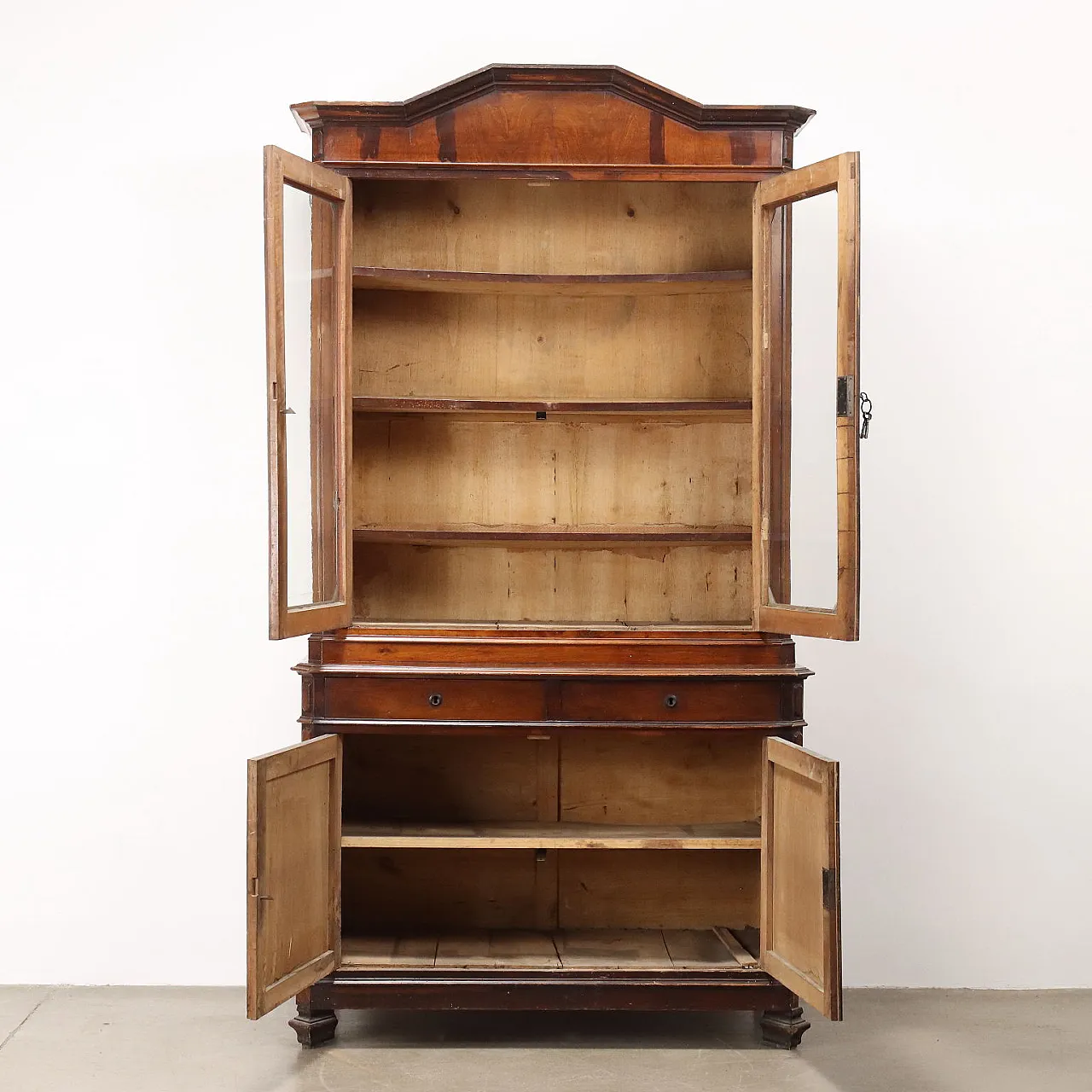 Libreria credenza Umbertina in noce con vetrina, '800 3