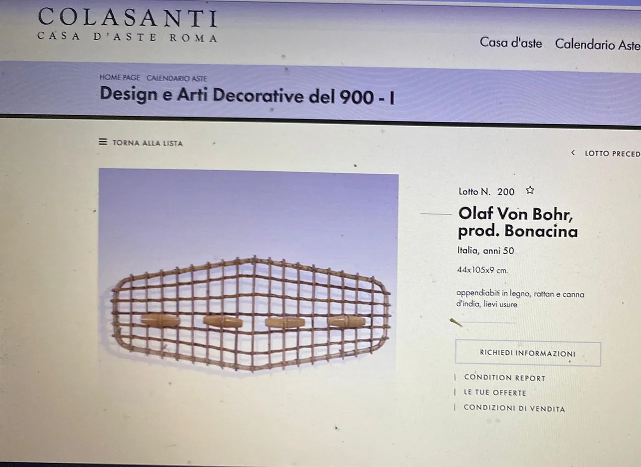 Vintage rattan coat hanger from Bonacina, 1960s 12