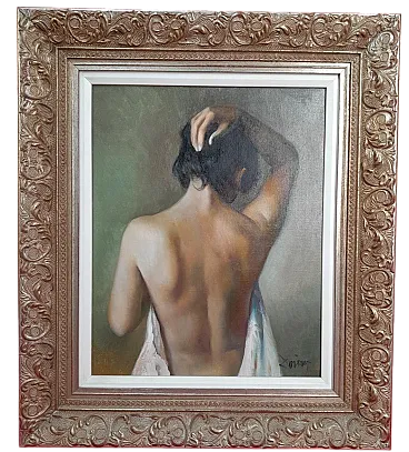 Oil painting, portrait of nude female, 20th century