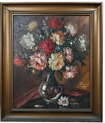 Oil painting, still life bouquet of flowers, 20th century